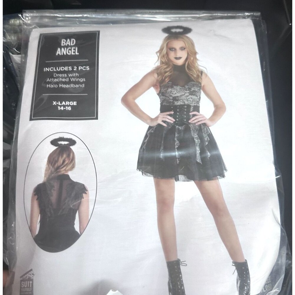 Bad Angel Women XL  Costume Costume Halloween dress wings halo NEW 14-16